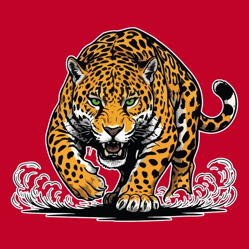 Jaguar-Leopard greift Wassermaskottchen Räuber an