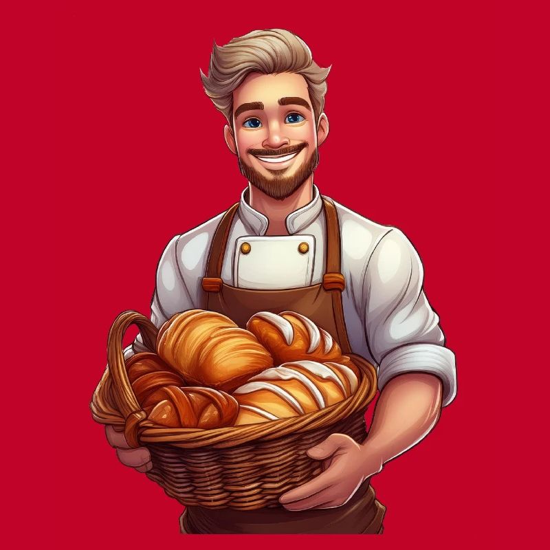 Ein Bäcker mit einem Korb voller Backwaren