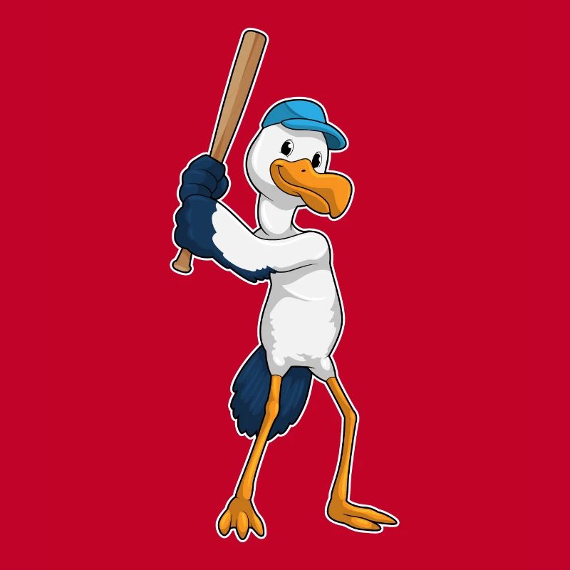 Stork playing baseball with a baseball bat