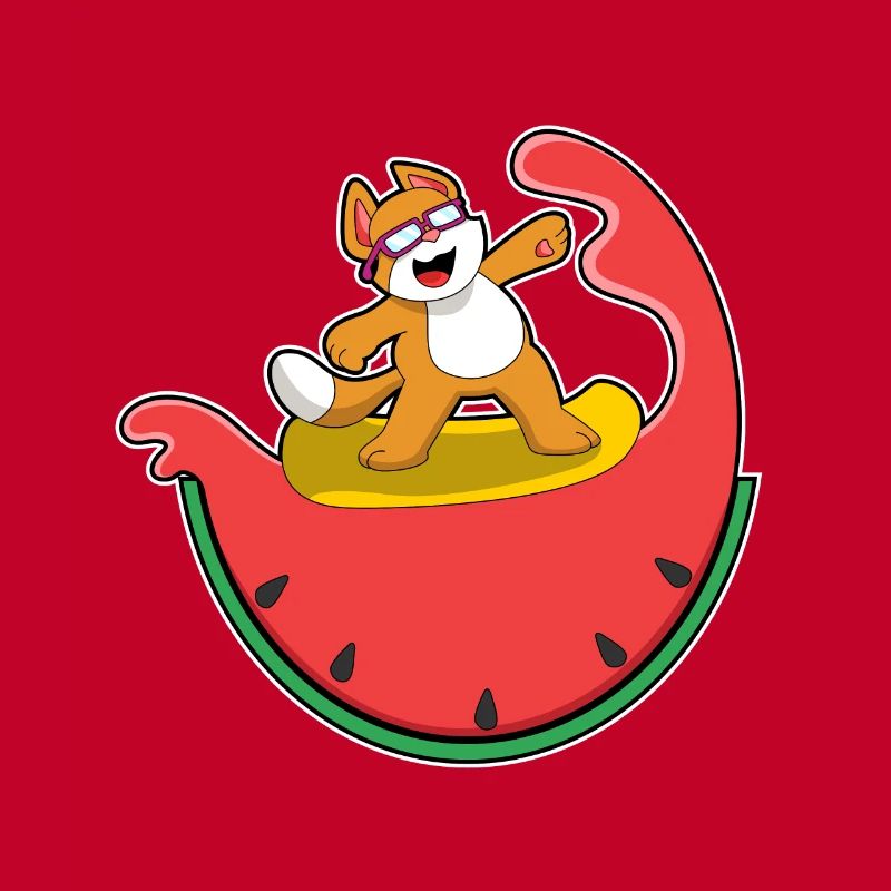 Chat comme surfeur avec pastèque