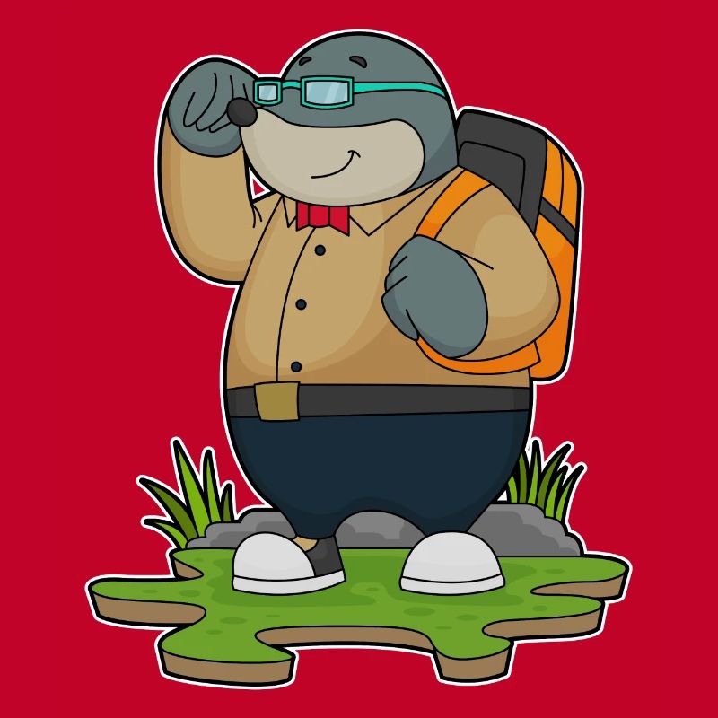 Mole as a hiker with backpack