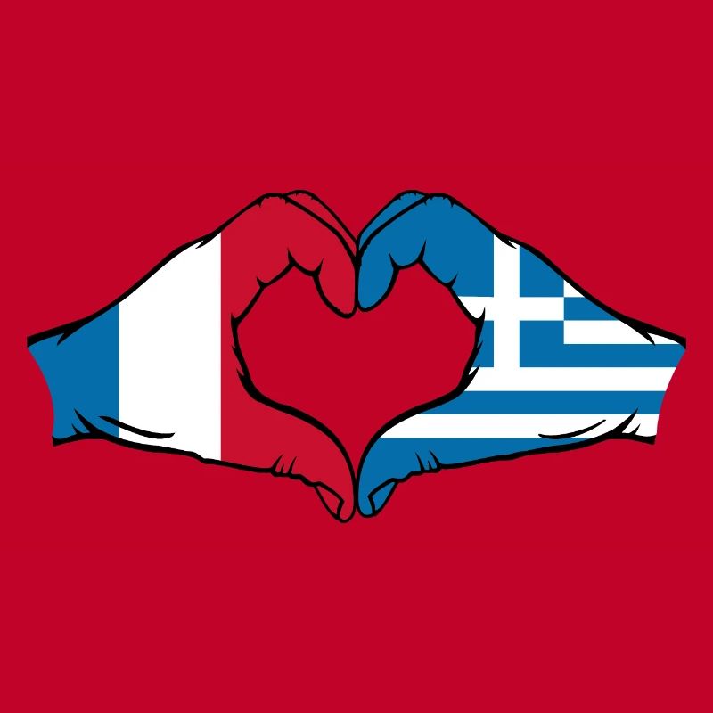 France Grèce Drapeau Mains Coeur Forme