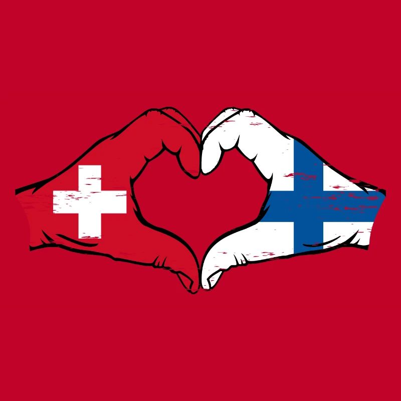 Suisse Finlande Drapeau Mains Coeur Forme Utilisé
