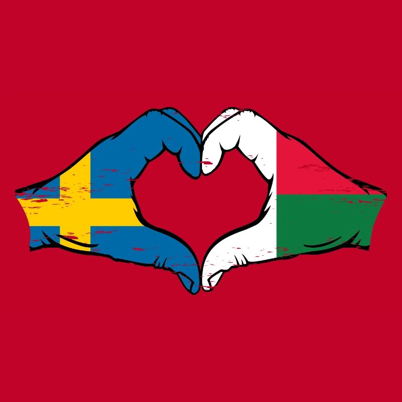 Suède Madagascar drapeau mains forme de coeur utilisé