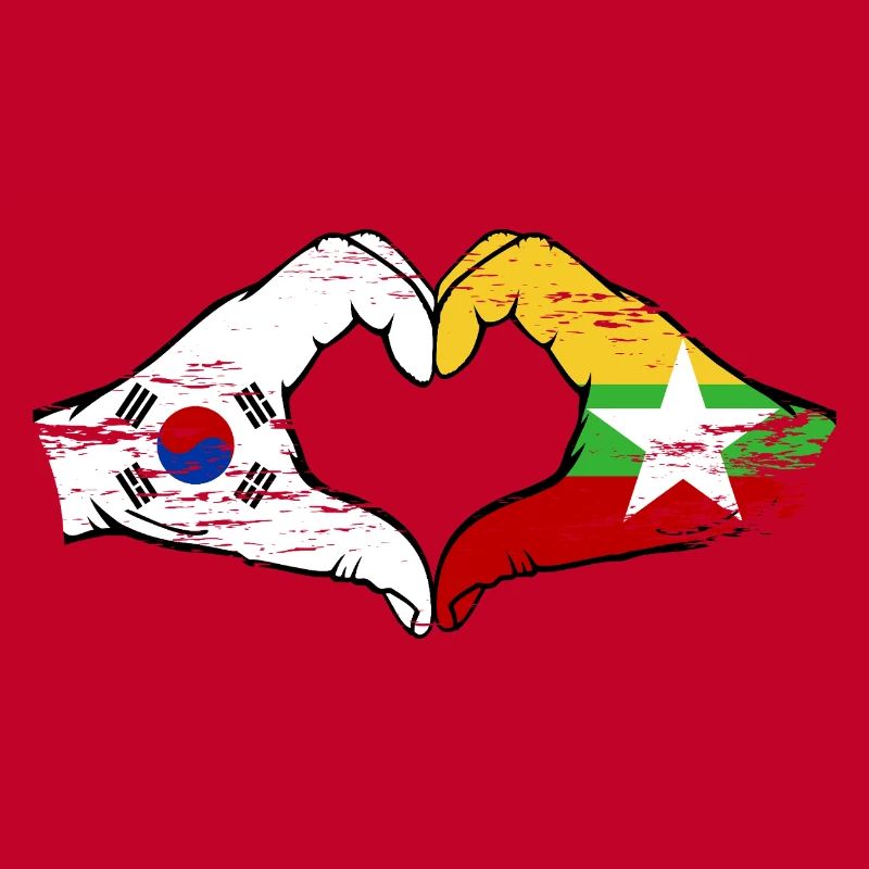 Corée du Sud Myanmar drapeau mains forme de coeur utilisé