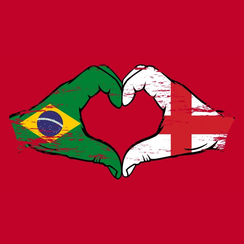 Brésil Angleterre drapeau mains forme de coeur utilisé