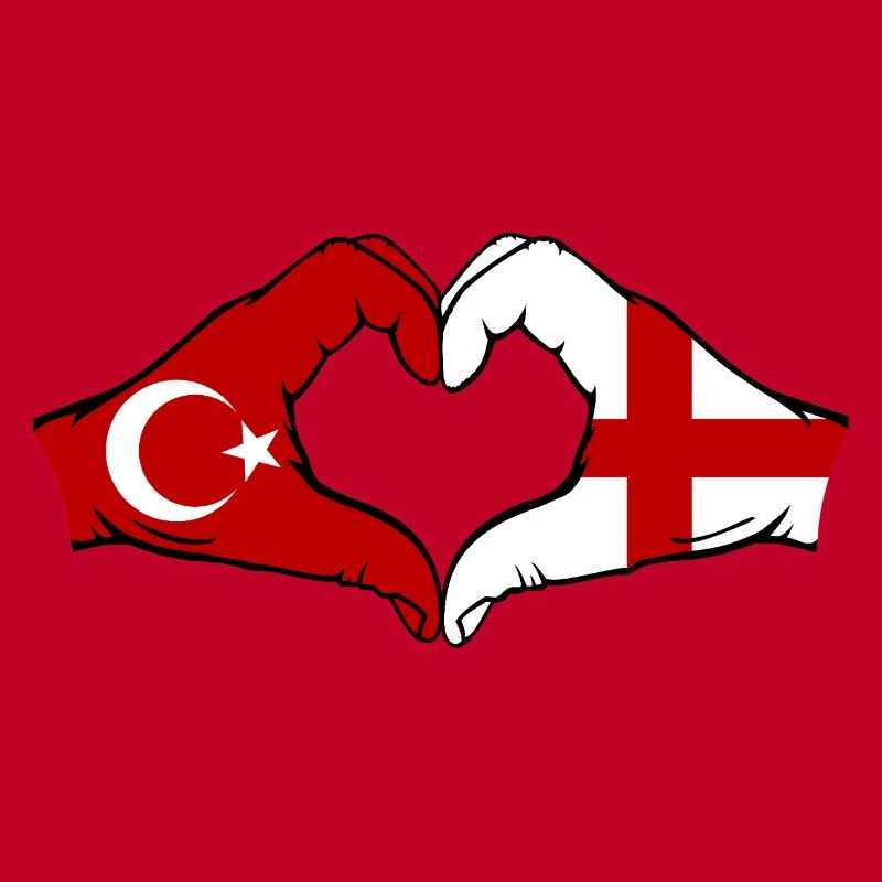Turquie Angleterre Drapeau Mains Coeur Forme