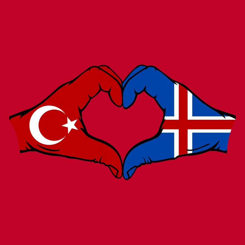 Turquie Islande Drapeau Mains Coeur Forme