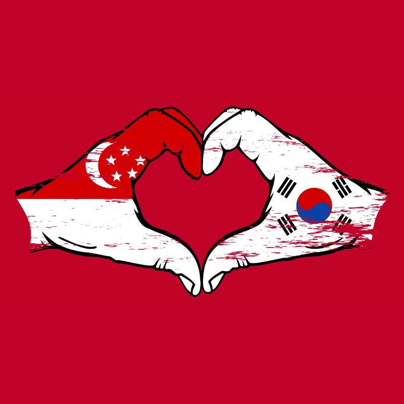 Singapour Drapeau de la Corée du Sud mains forme de coeur utilisé