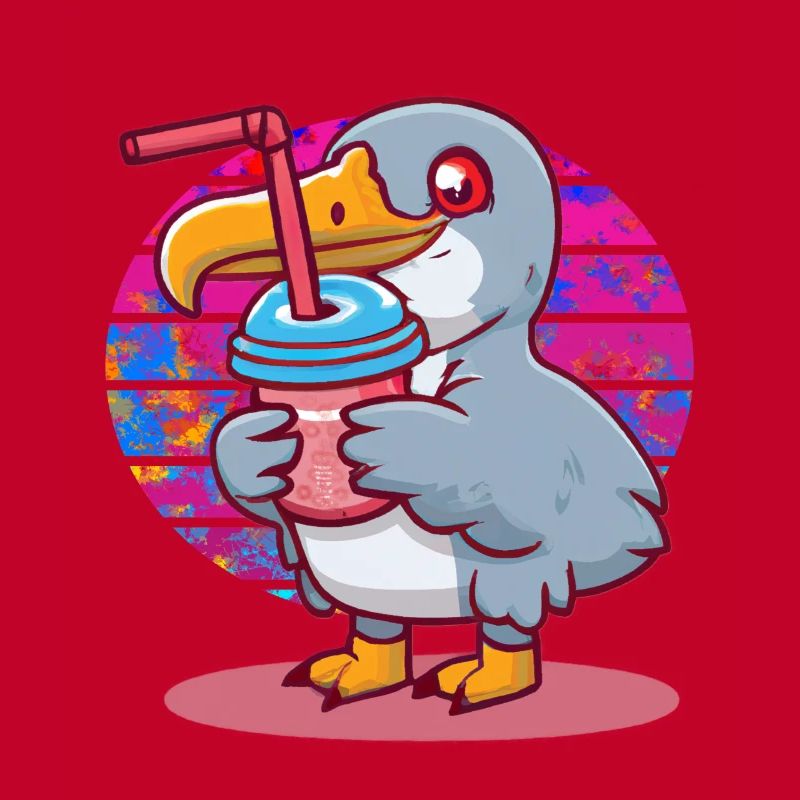 Shoebill stork drinks bubble tea