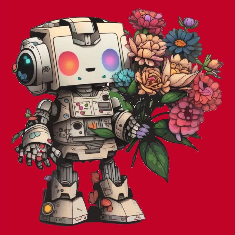 Robot avec bouquet de fleurs