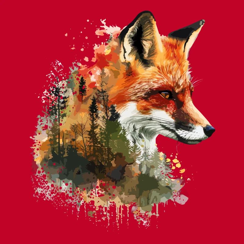 Renard dans le foret aquarelle, Fox