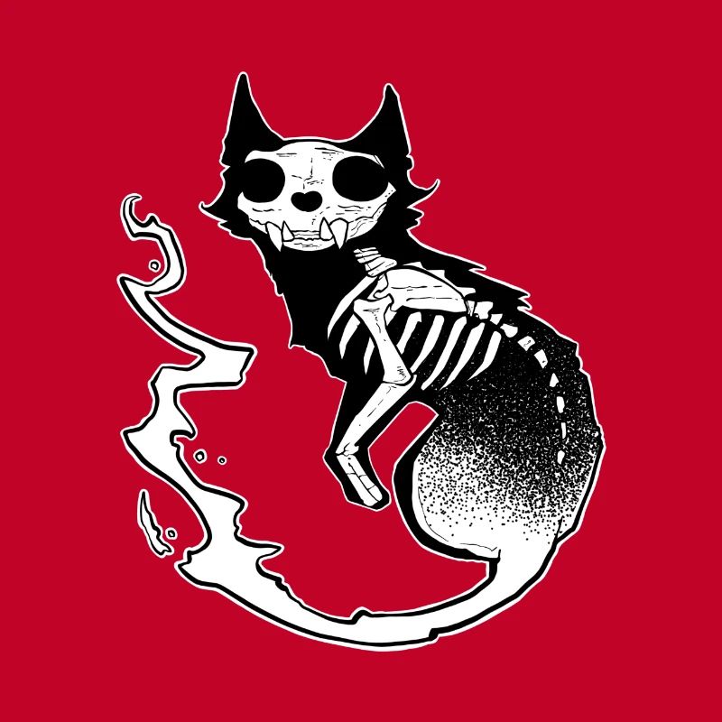 Skull chat noir dark halloween dotwork art
