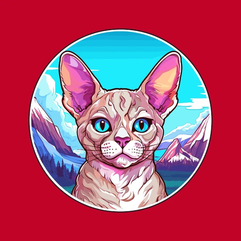 Devon Rex chat coloré dessin animé aquarelle Illustra