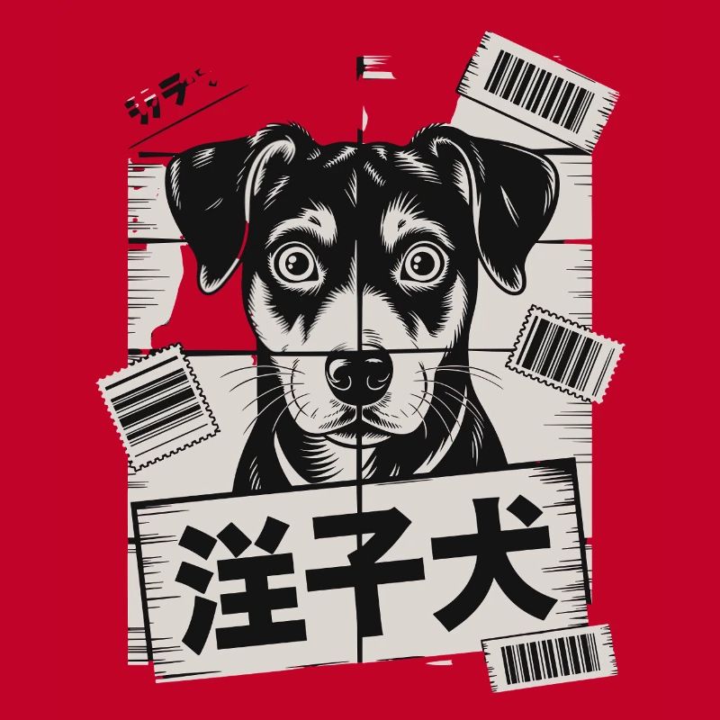Chien mignon avec affiche de code-barres
