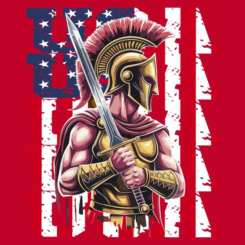 Guerrier spartiate des États-Unis avec épée devant le drapeau