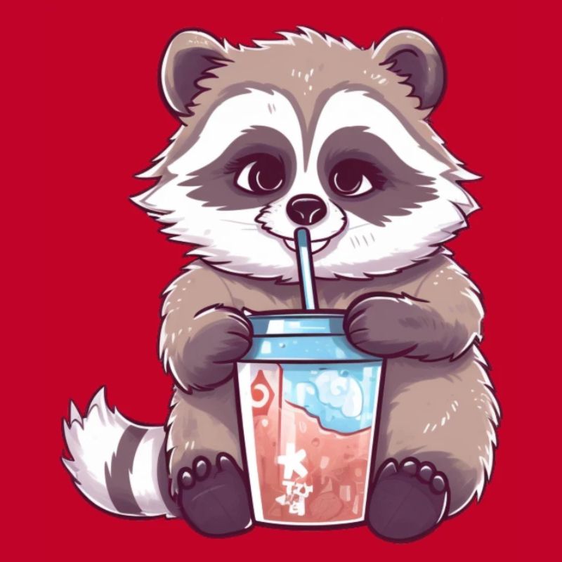 Waschbär mit Eiskaffee