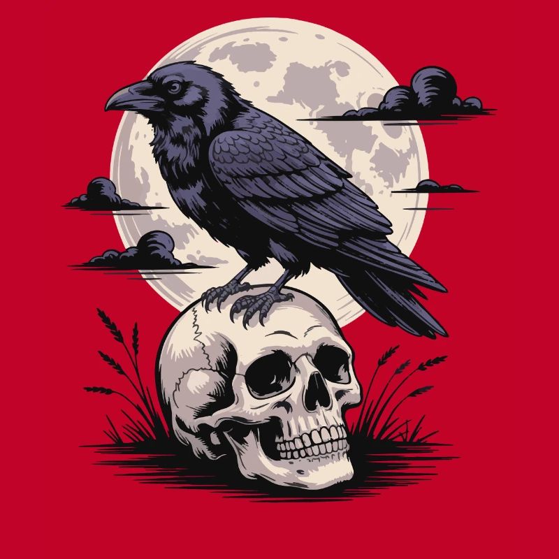 Black Raven Skull Full Moon Dark Gothic Emo Dark