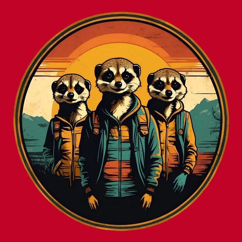 Coole Erdmännchen im Outdoor Outfit Vintage Stil