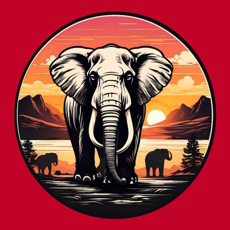 Elephant at the watering hole at sunset