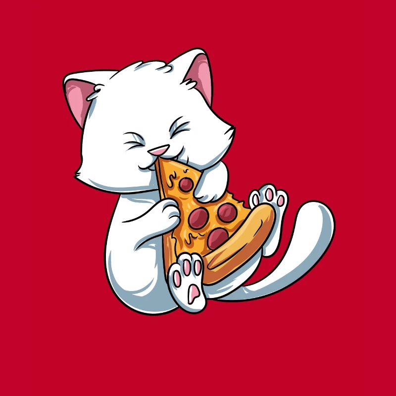 Kitten cat eats pizza