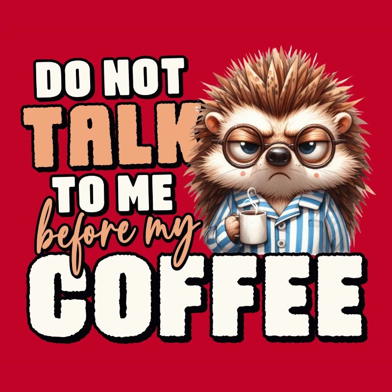 Grumpy hedgehog with coffee