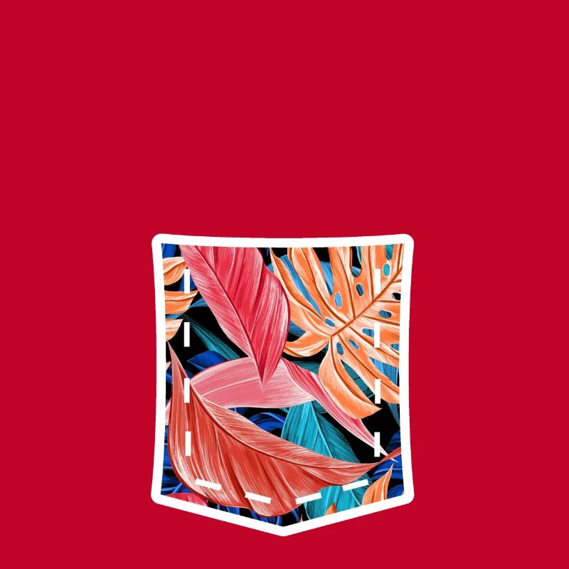 Faux Pocket Chest Pocket Tropical Pattern
