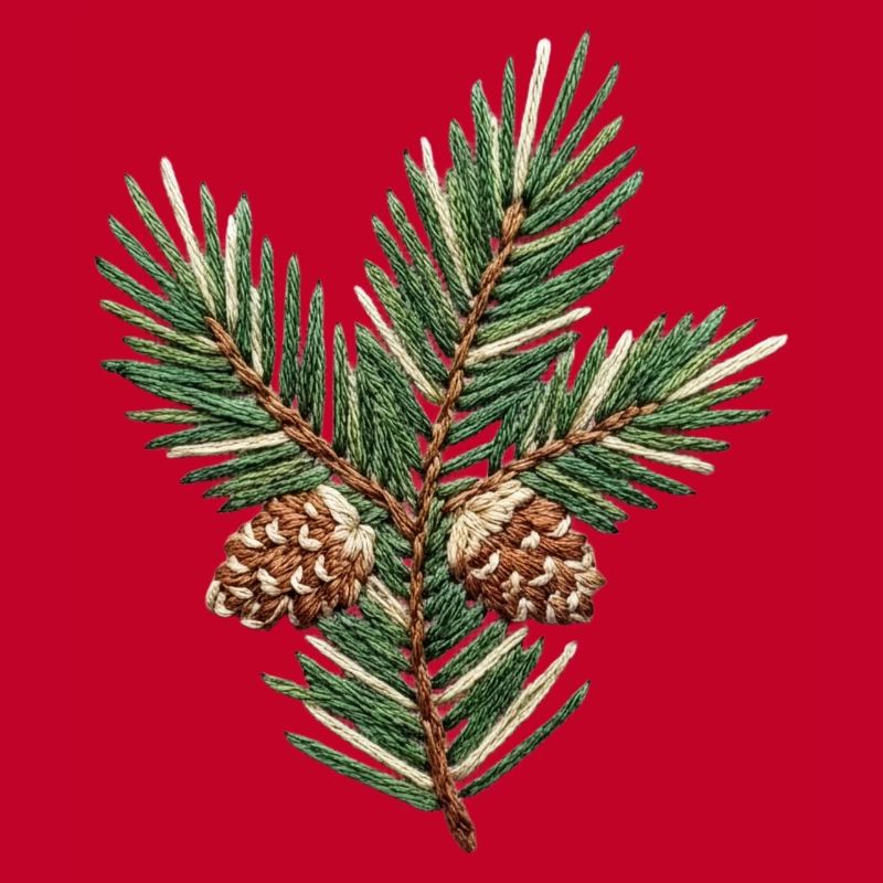 Branche de Noël brodée – vert subtil (imprimé)
