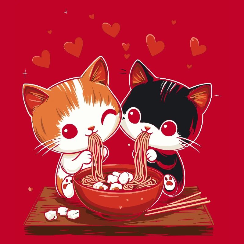 Chats mignons mangeant un bol de ramen