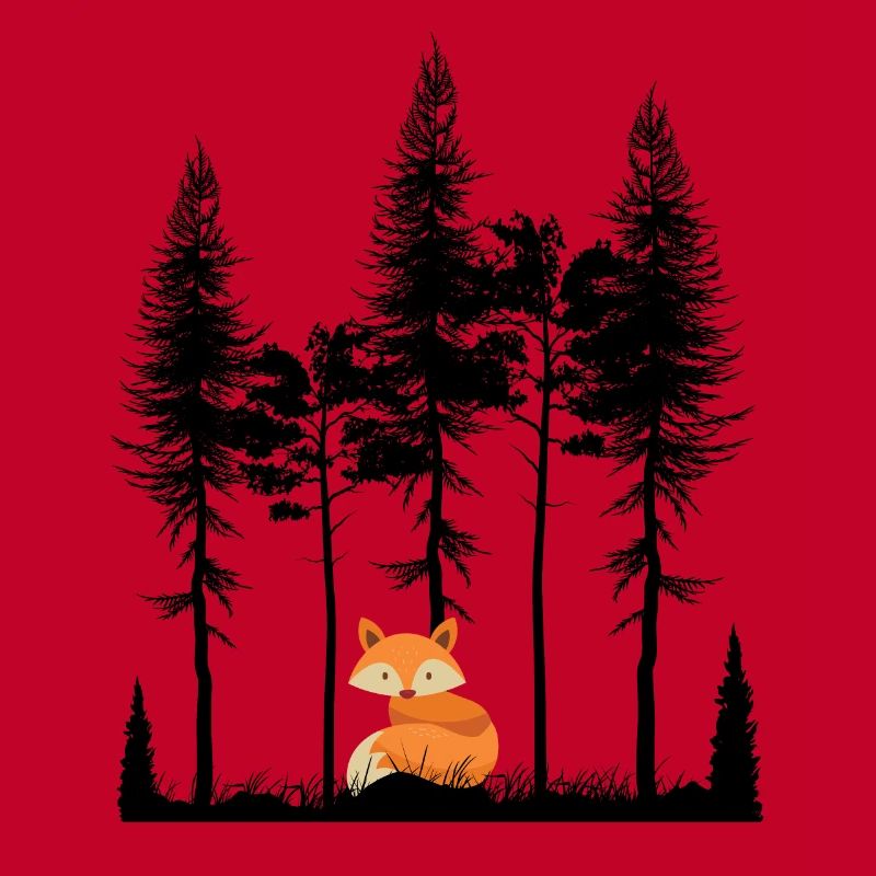 Doux renard dans la forêt Retro modèle arbre vintage forêt