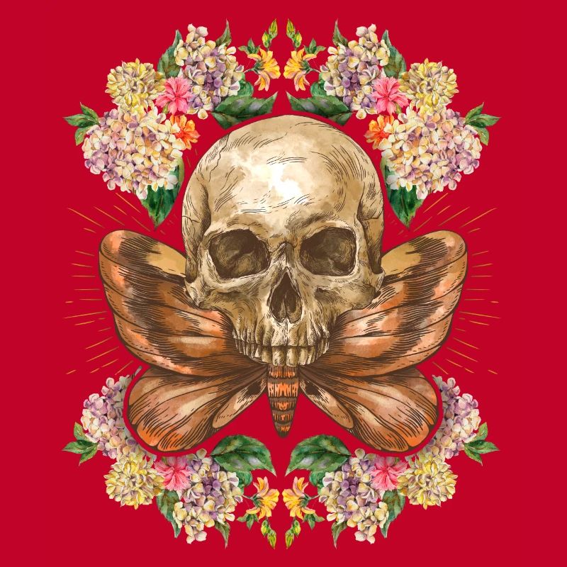 Skull Skull Skull with Moth Hydrangeas