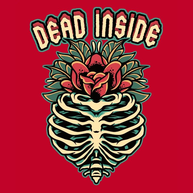 Skelett, Gerippe Dead-Inside, Spruch im Comic-Stil