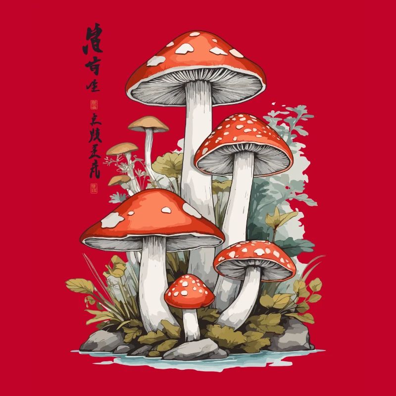 Ukiyo-E Toadstool Nature Art Mushroom Picker Design