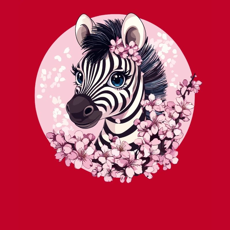 Zebra with cherry blossoms