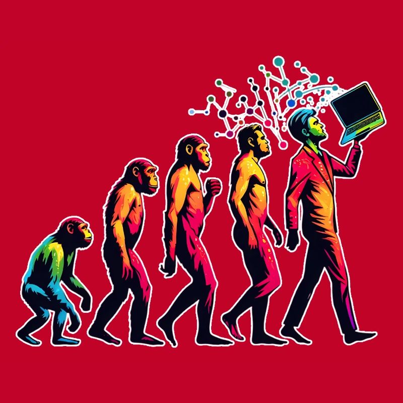 Evolution Humans To Laptop PC Nerd Geek Monkey