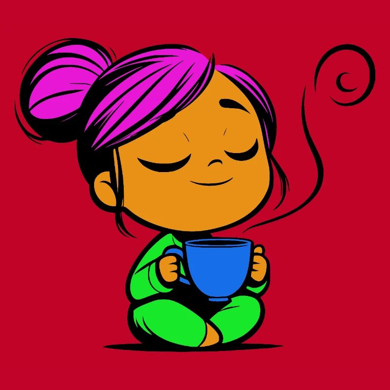 Tassmine enspannt mit einer Tasse Tee oder Kaffee