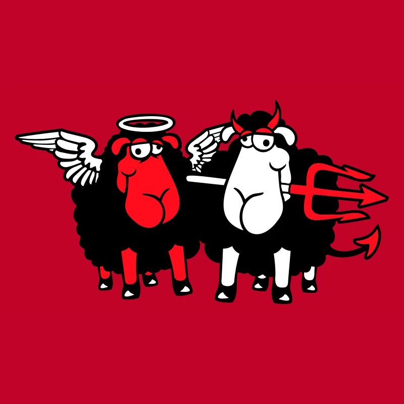 2 Sheep Angel Devil Satan Hell Evil Heaven Good