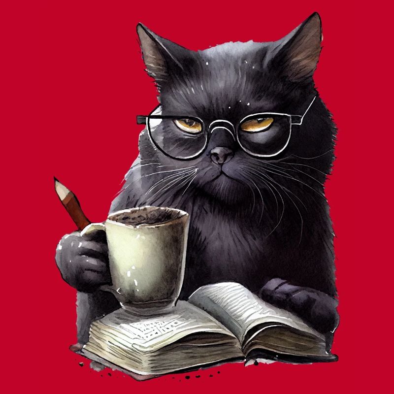 Schwarze Katze Liest Buch