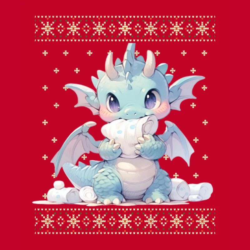 Dragon kawaii dans le style pull de Noël moche