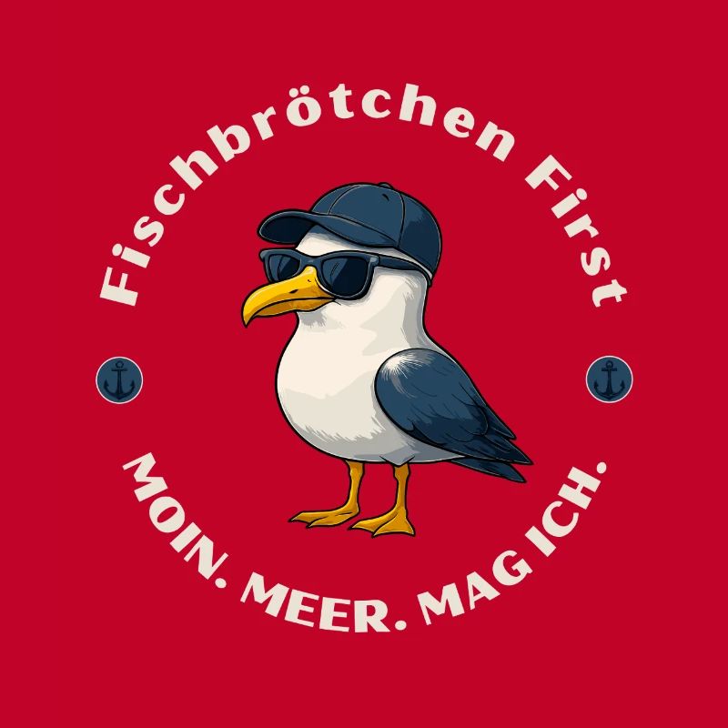 Fischbrötchen First - Möwe mit Cap und Humor