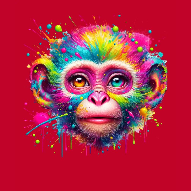 Singe coloré – Explosion colorée de pop art