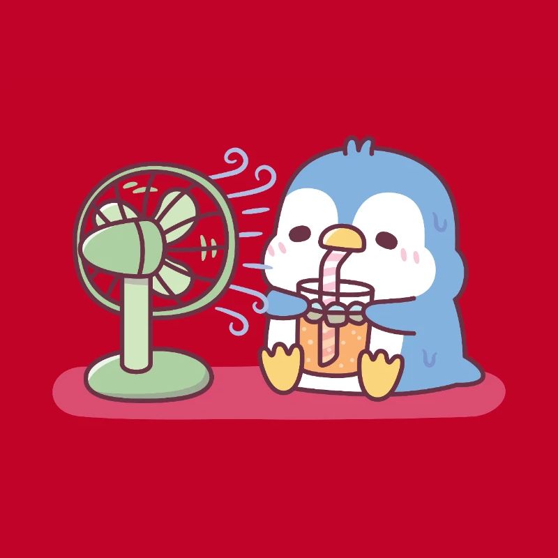 Süßer blauer Pinguin Cool halten mit Ventilator kaltes Getränk