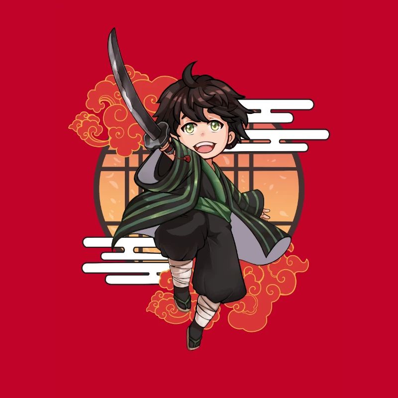 Garçon samouraï chibi avec katana