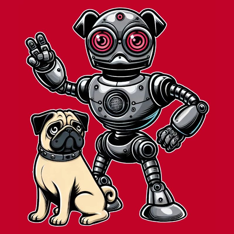 Mops Roboter und Herrchen Freunde