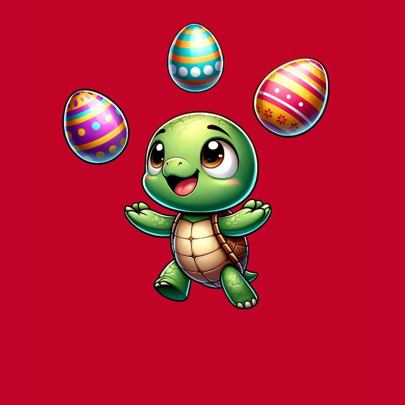 Turtle juggling easter eggs, artistic darst