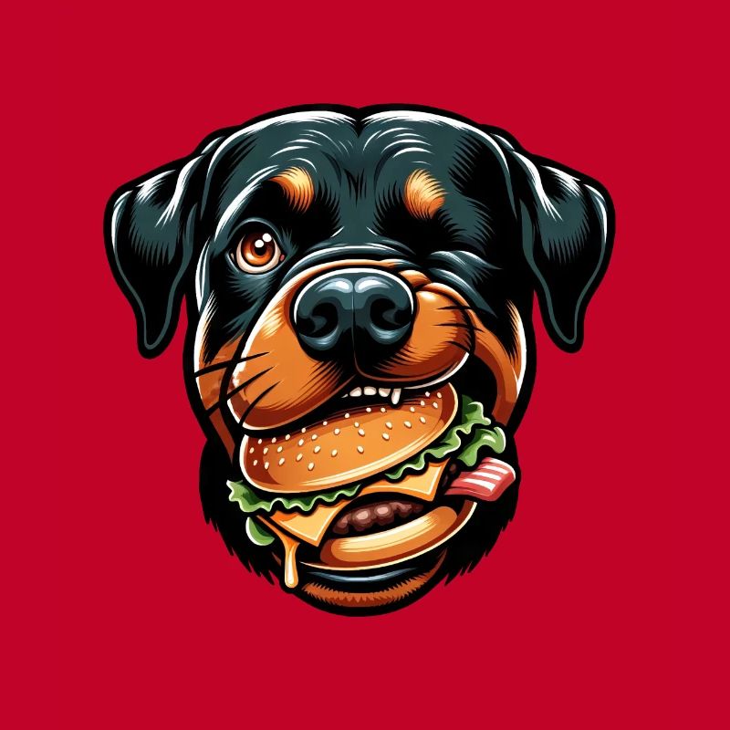 Rottweiler avec hamburger cheeseburger