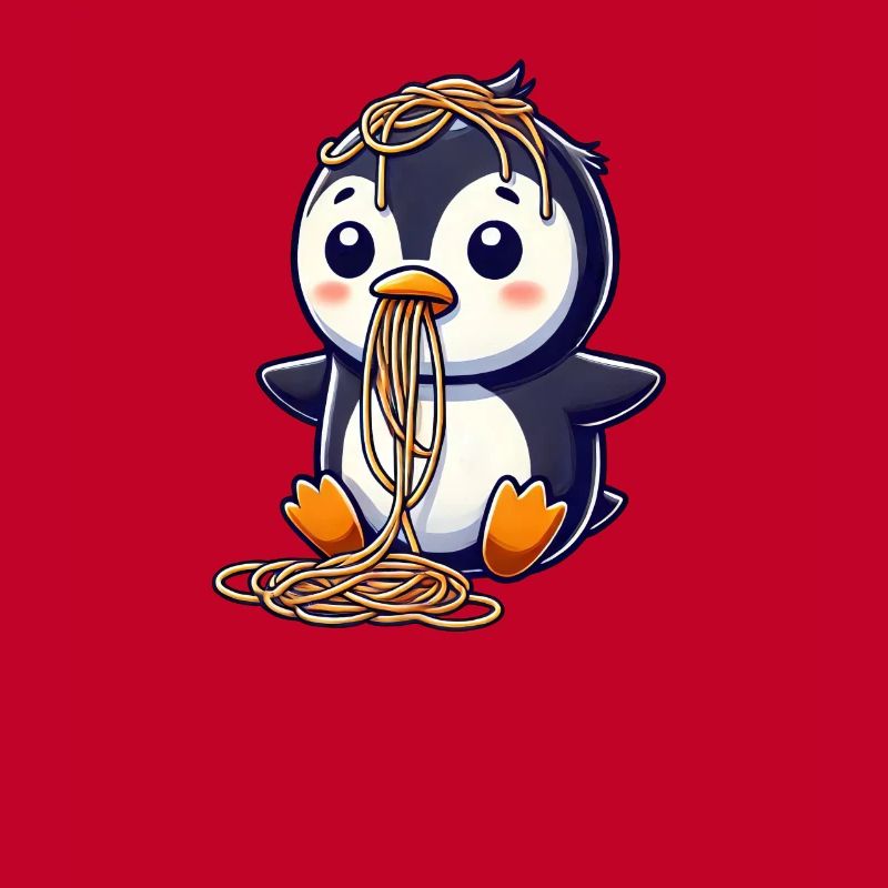 Mignon pingouin spaghetti dessin animé déversement