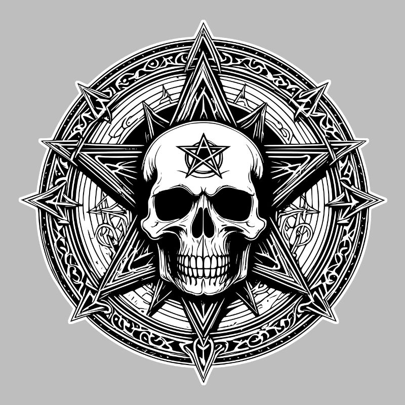 Skull with pentagram as line drawing