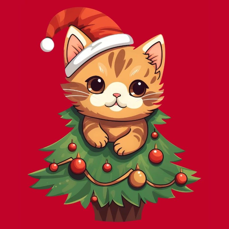 Chat de Noël - Chat mignon dans le sapin de Noël