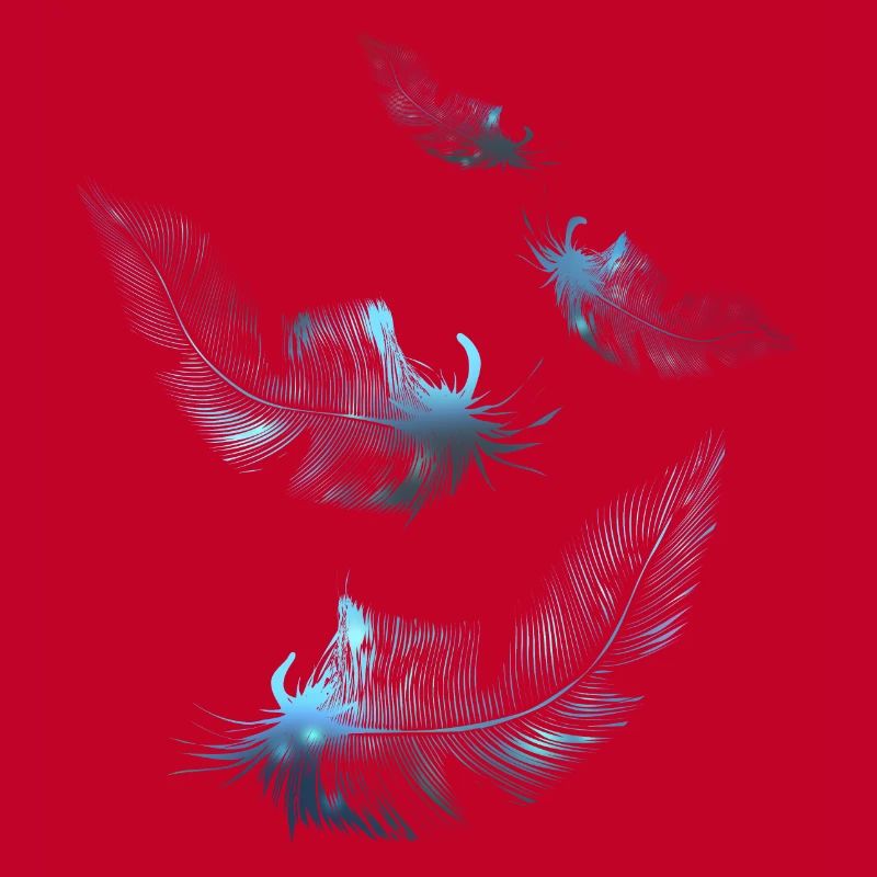 Bright blue down feathers float on the wind